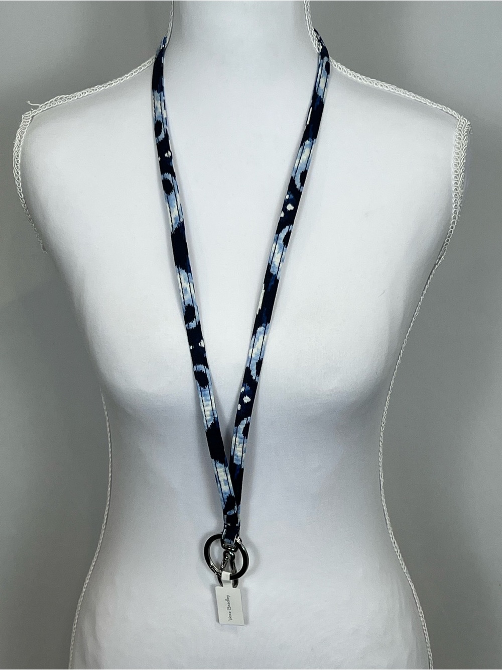 Vera Bradley Navy Blue Patterned Lanyard Key & Card Holder Ikat Island Print